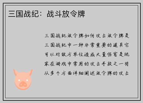 三国战纪：战斗放令牌